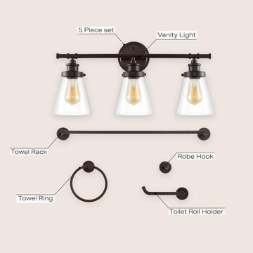 Hollis 23.75" 3-Light Traditional Farmhouse Vanity Light with Bathroom Hardware Accessory Set - JONATHAN Y